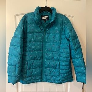Size large- XL- Lands End puffer down filled coat in pretty floral teal